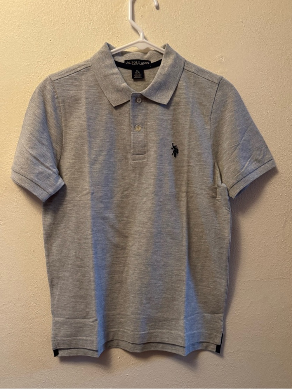U.S. Polo Assn. Boys Pique Polo Shirt - Light Gray Heather, Size 14-16 (XL) NWT